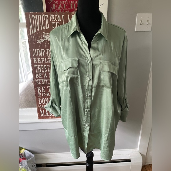 Sage Green silkieh Button-Up Blouse - Picture 1 of 2